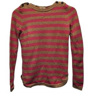J. Crew Wallace Women's Pink Tan Striped Merino Wool Boat Neck Sweater- Size XS